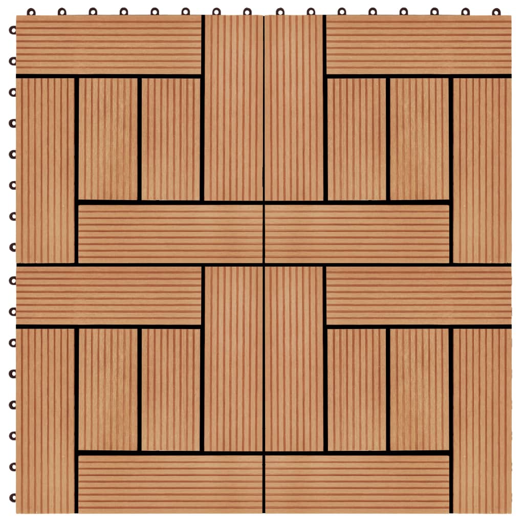 11 бр декинг плочки, WPC, 30x30 см, 1 кв.м., цвят тик