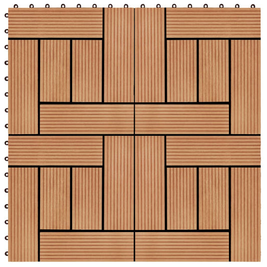 11 бр декинг плочки, WPC, 30x30 см, 1 кв.м., цвят тик