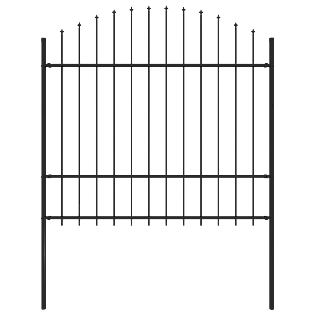 Градинска ограда с връх пика, стомана, (1,5-1,75)x1,7 м, черна