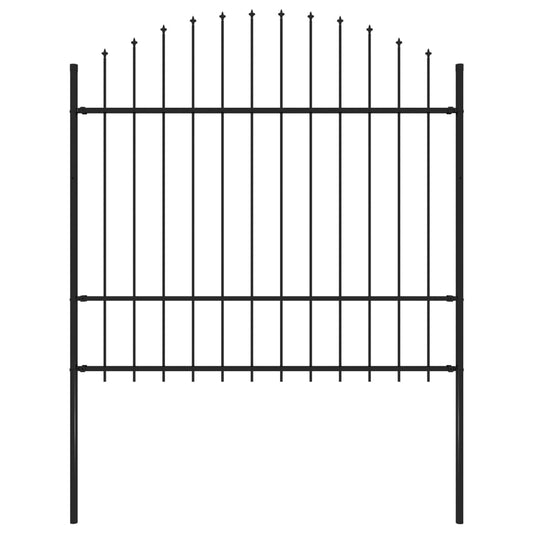 Градинска ограда с връх пика, стомана, (1,5-1,75)x1,7 м, черна