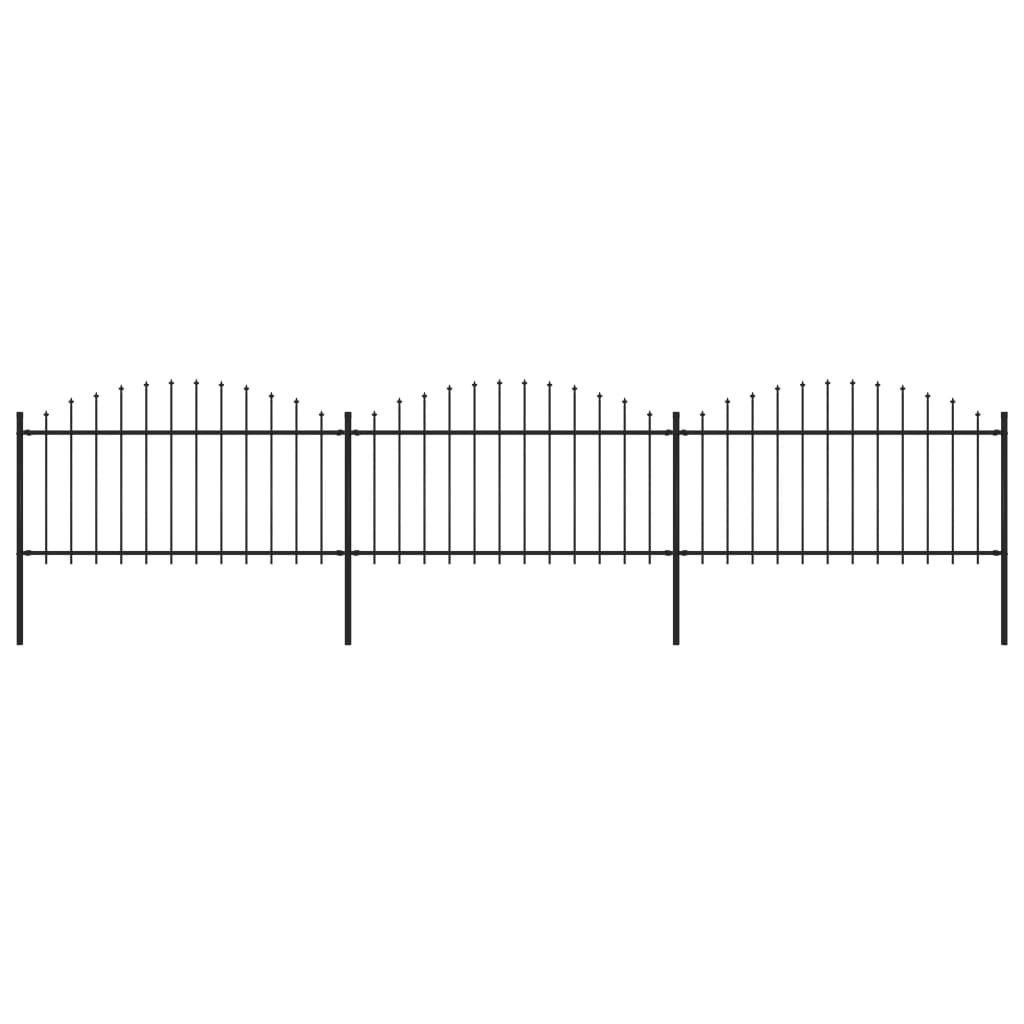 Градинска ограда с пики, стомана, (1,25-1,5)x5,1 м, черна