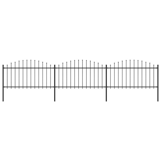 Градинска ограда с пики, стомана, (1,25-1,5)x5,1 м, черна