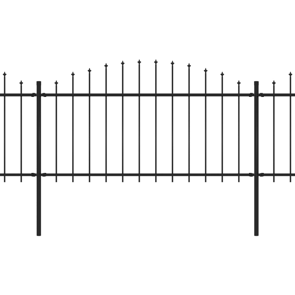 Градинска ограда с пики, стомана, (1,25-1,5)x5,1 м, черна