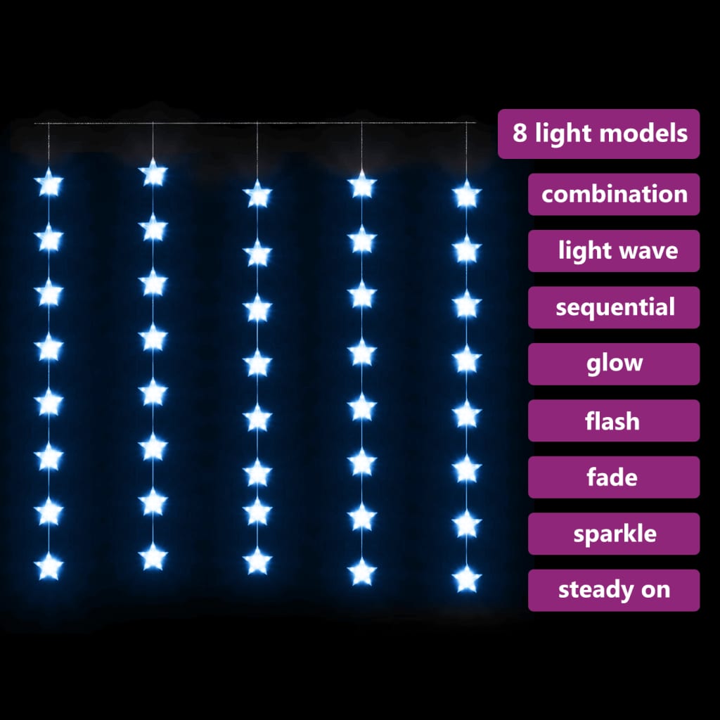 LED завеса от светещи звезди, 200 LED, синя, 8 режима