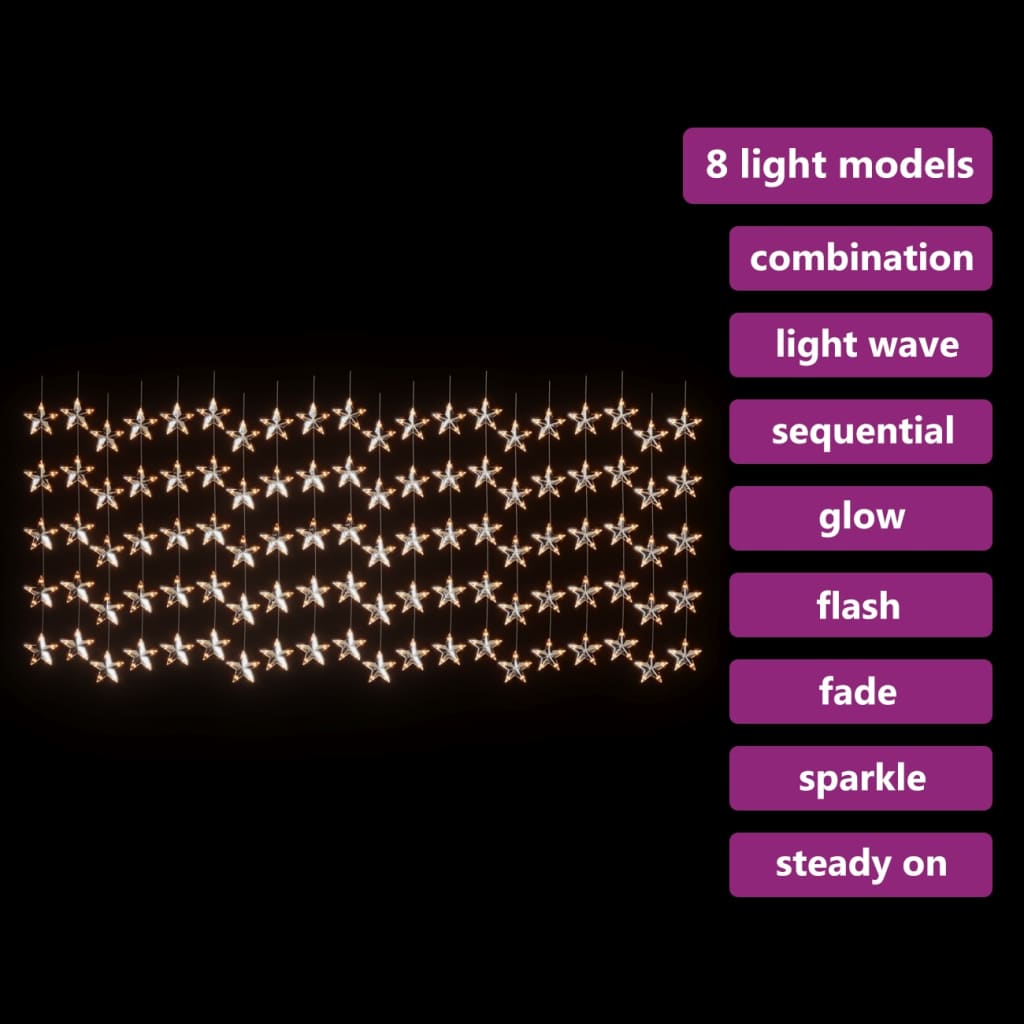 LED завеса от светещи звезди, 500 LED, топло бяло, 8 режима