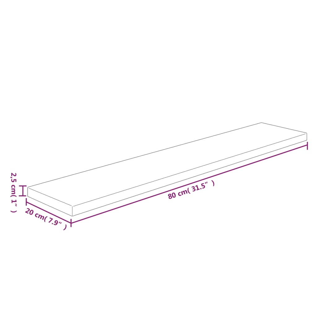 Дъска за рафт, 80x20x2,5 см, необработен масивен дъб