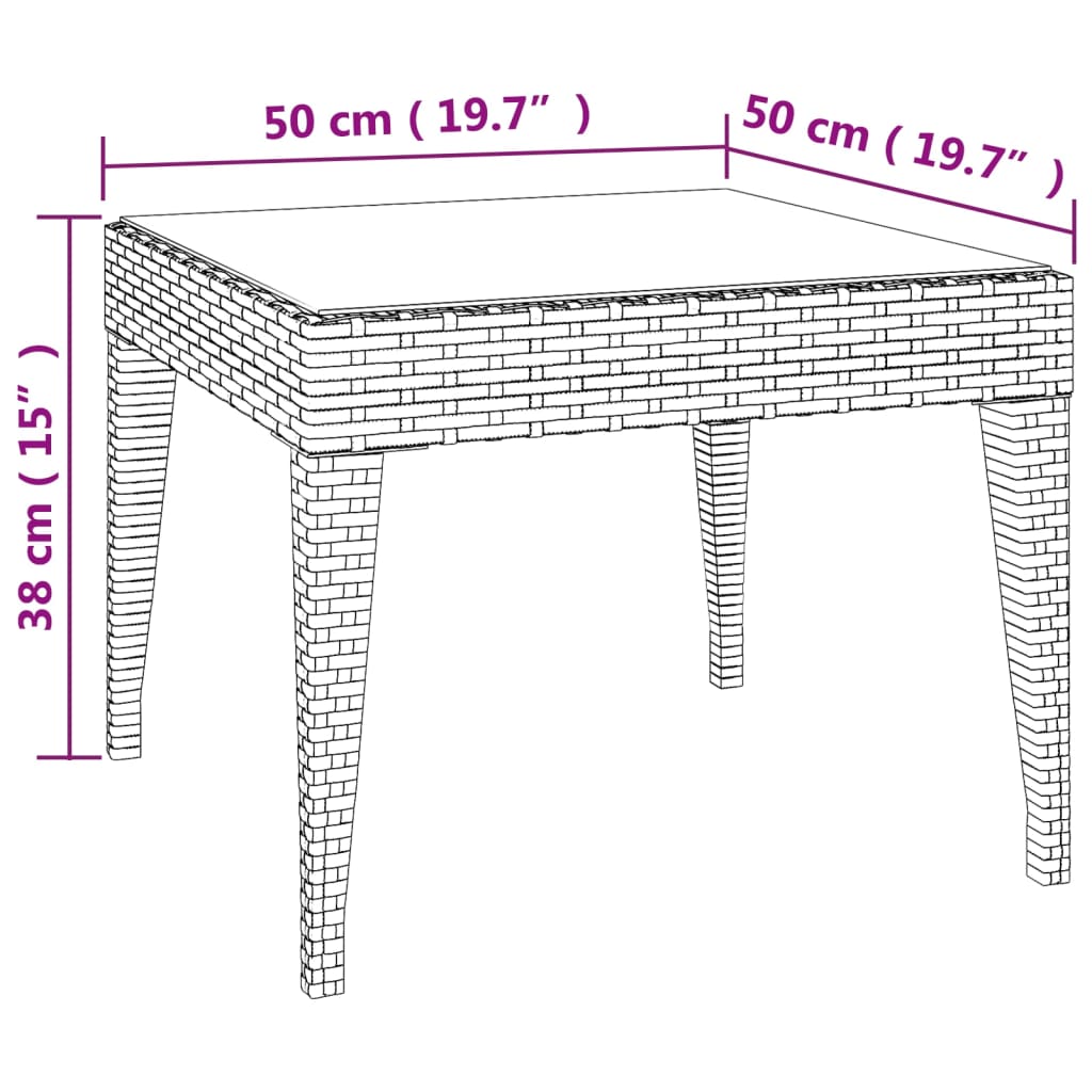 Странична масичка черна 50x50x38 см полиратан и закалено стъкло