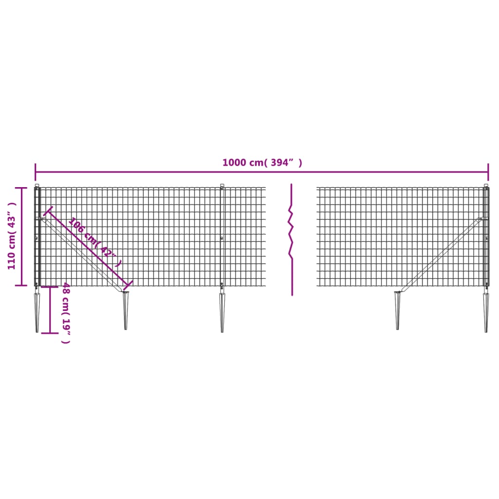 Ограда от телена мрежа с шипове, антрацит, 1,1x10 м