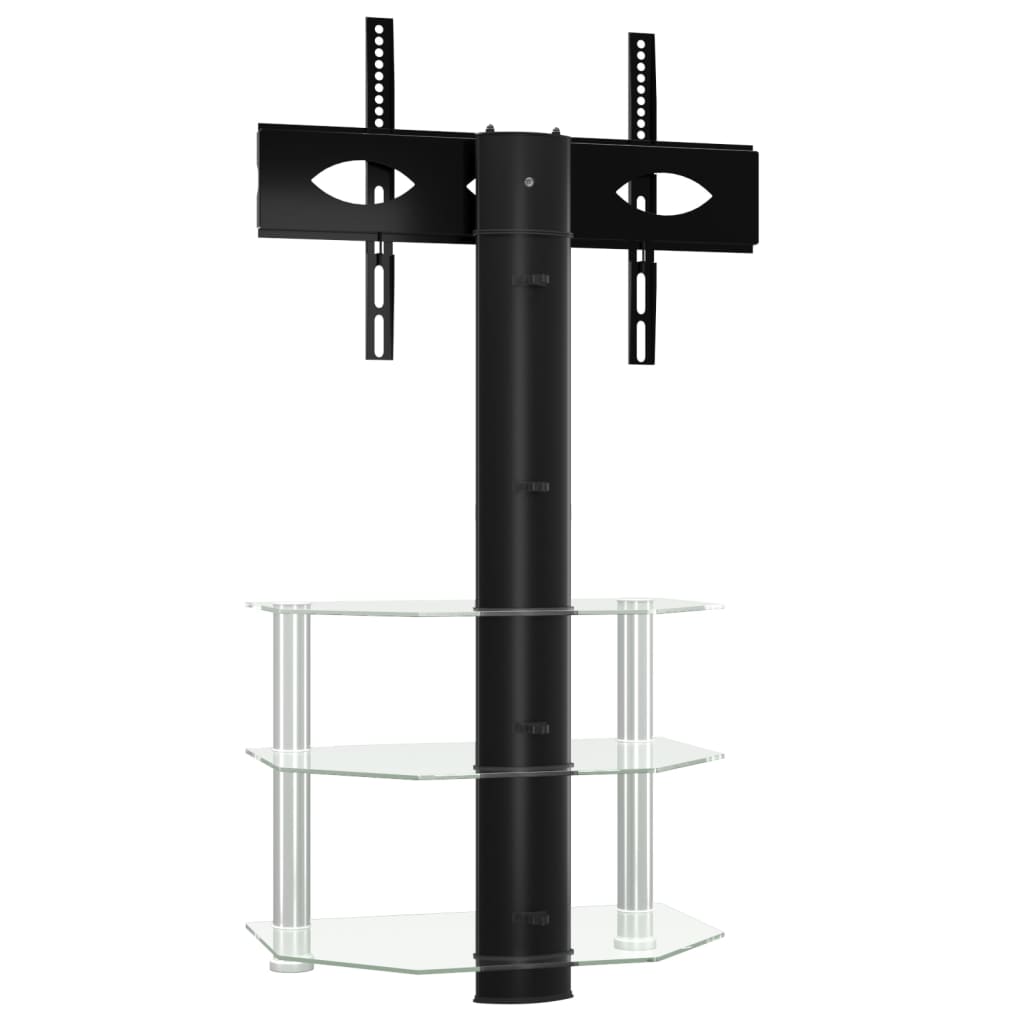 Ъглова ТВ поставка на 3 нива, за 32-70 инча, черно и сребристо